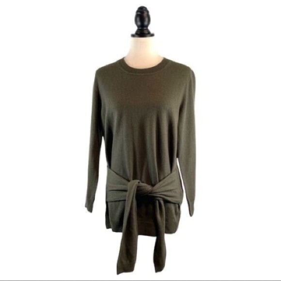 Sandro Paris Olive Green Wool/Cashmere 2 in 1 Jumper Tie Waist Sweater. Size S - Picture 1 of 8